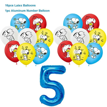 Happy Birthday Party Decorations Dog Banner Flag Foil Latex Balloons White Anime Supplies Baby Boy Girl Kids Cute Toy Gifts