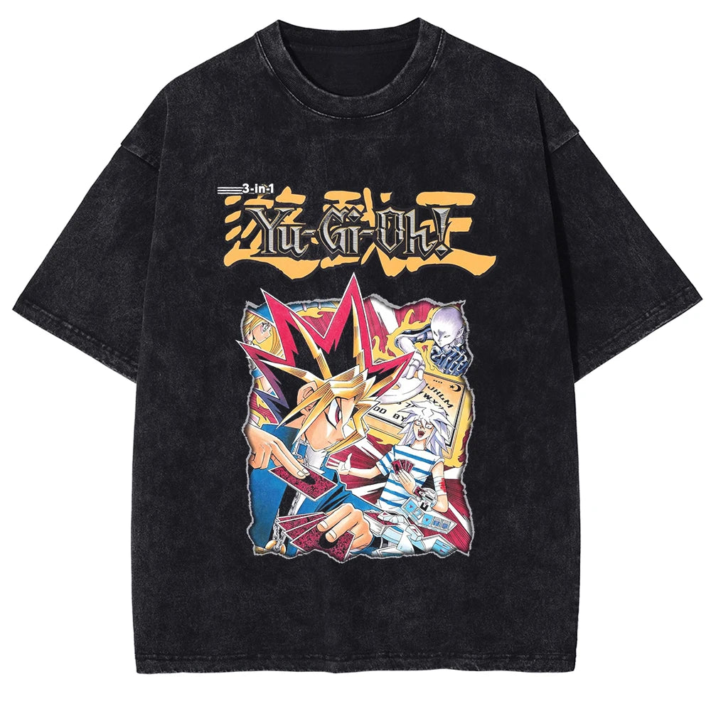Yu Gi Oh Anime Print T-shirt Yugi Muto Manga Graphic T Shirt Men Women Clothing Summer Short Sleeve Tees Washed Cotton Tshirt