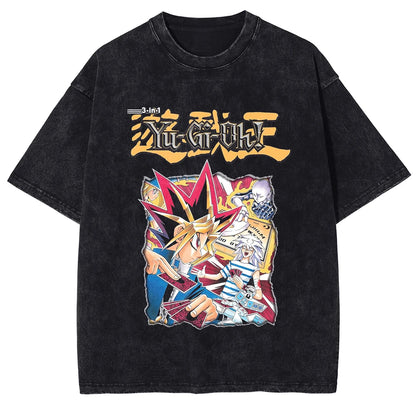 Yu Gi Oh Anime Print T-shirt Yugi Muto Manga Graphic T Shirt Men Women Clothing Summer Short Sleeve Tees Washed Cotton Tshirt