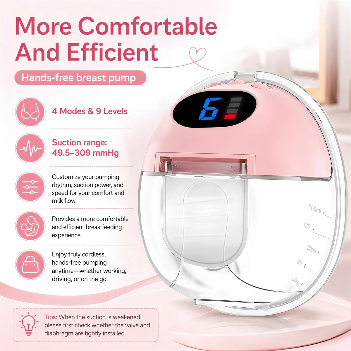 Wearable Breast Pump Hands Free Electric Portable Wearable Breast Pumps Slient BPA-free Breastfeeding Milk Collector