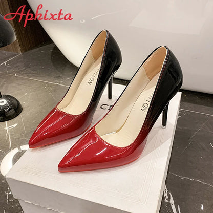 Aphixta Sexy Red Bottom High Heels For Ladies Women 10cm Stiletto Gradient Pointed Toe Shoes Party Shoes Plus Big Size 44-53