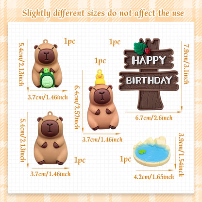 LaVenty Capybara Cake Toppers Mini Blowfish Cake Decorations Birthday Party Supplies for Capybara Cake Topper Summer Pool Favors