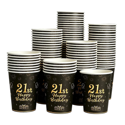 8-40pcs Men Women Adult 18th 30th 40th 50th 60th Birthday Party Decoration Supplies Black Gold Disposable 7/9inch Paper Plates