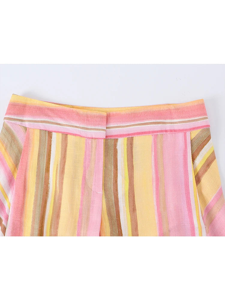 Striped Multicolor Wide-Leg Pants | Colorful Floor-Length Trousers | Women's Casual Streetwear Bottoms
