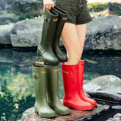 2026 Fashion Ladies High Top Waterproof Rain Boots Non-slip Wear-resistant Rubber Boots Outdoor Long Tube Rain Shoes For Women