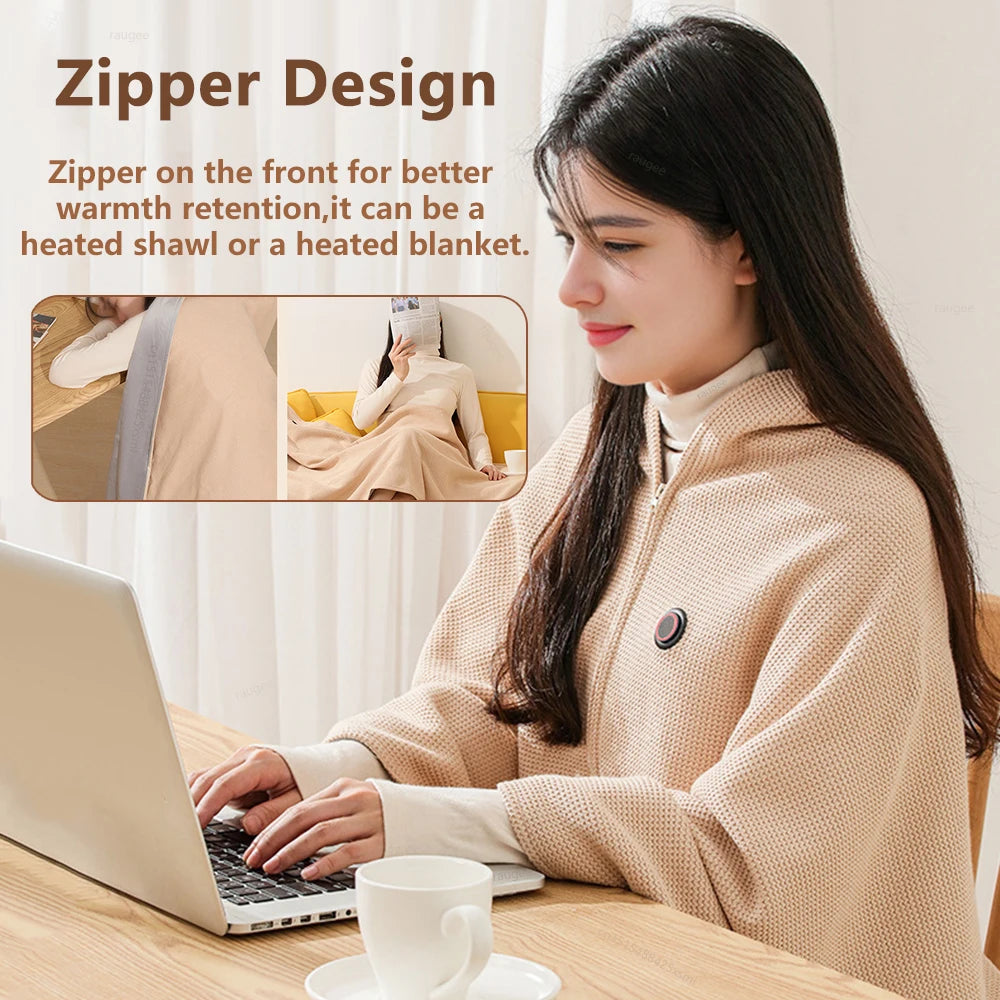 Heated Blanket USB Wearable Electric Blanket Portable Warmer Blanket for Shoulder Electric Heating Shawl with 3 Tem Setting