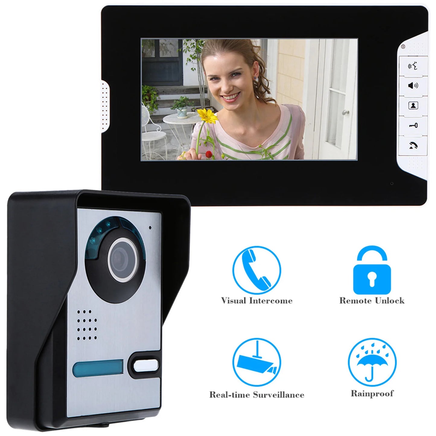 Video Intercom System, 7" Video Intercom Doorbell Camera System, Video Door Phone Intercom Kit Waterproof Camera Door Bell