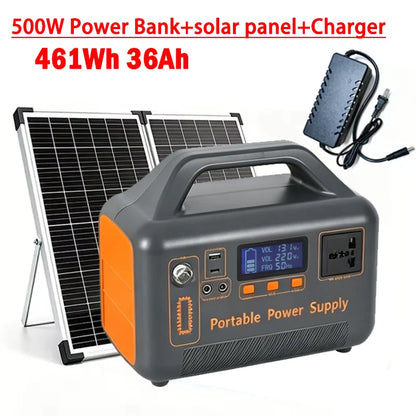 500W 220V Portable Power Station Solar Generator 461Wh 36Ah LiFePO4 Battery Power Bank for Outdoor Camping RV Emergency Energy