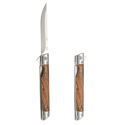 Stainless Steel Folding Knife | Wood Handle, Foldable Blade | Camping & Outdoor Carry