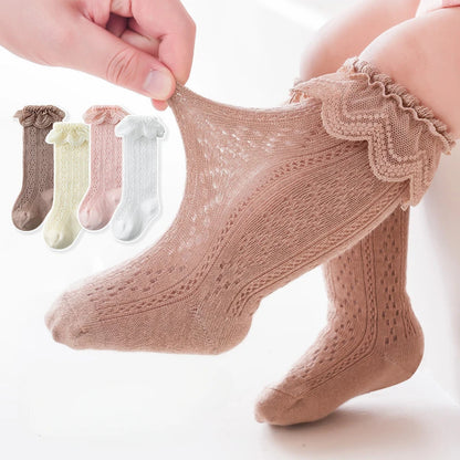 Baby Lace Princess Knee High Socks Kids Girls Boys Long Sock Cotton Mesh Breathable Children Hollow Out Socken for 0-3 Years Old