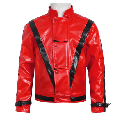 Costumes Zembie Cosplay Red Leather Jacket Michael Jackson Thriller Night Outwear Kids Halloween Rock Stage Performa