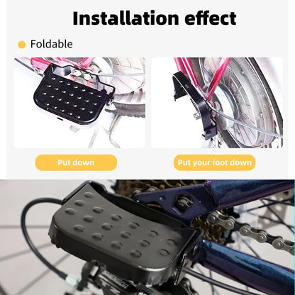 Universal Mountain Bike Electric Bike Folding Footrest with Elastic Spring, Oversized Design,  Rust-Resistant Paint Finish