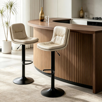 Adjustable Height Counter Height Bar Stools Set of 2,360 Swivel PU Leather Bar Chairs with Backrest Padded Seat Footrest for Kitchen Island Home Bar Restaurant