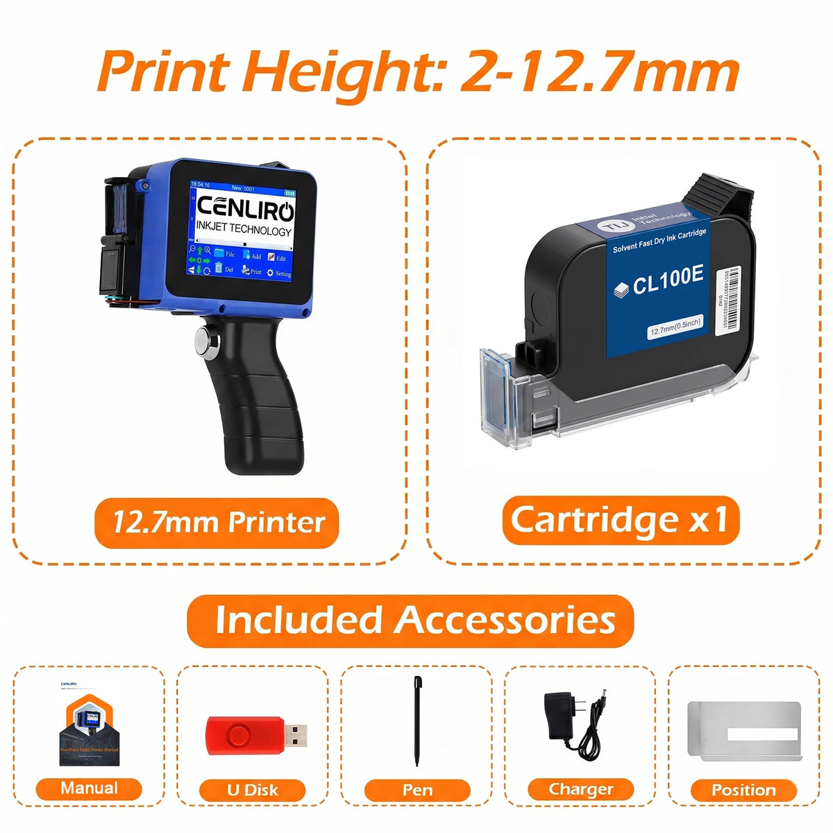 Cenliro CL05P Detachable Handheld Inkjet Printer 12.7mm Mini TIJ Printer for QR Barcode Batch Date Number Expiry Logo