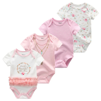 4pieces Newborn Baby Boy Clothes Cartoon Cotton Romper Summer Short