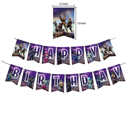 Fortnite Balloons Happy Birthday Banner Shooting Game Party Decoration Alpaca Llama Disposable Tableware Background Cake Topper