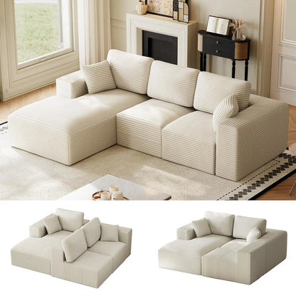 109" L-Shaped Cloud Boneless Couch Sofa with Chaise, Black, Custom