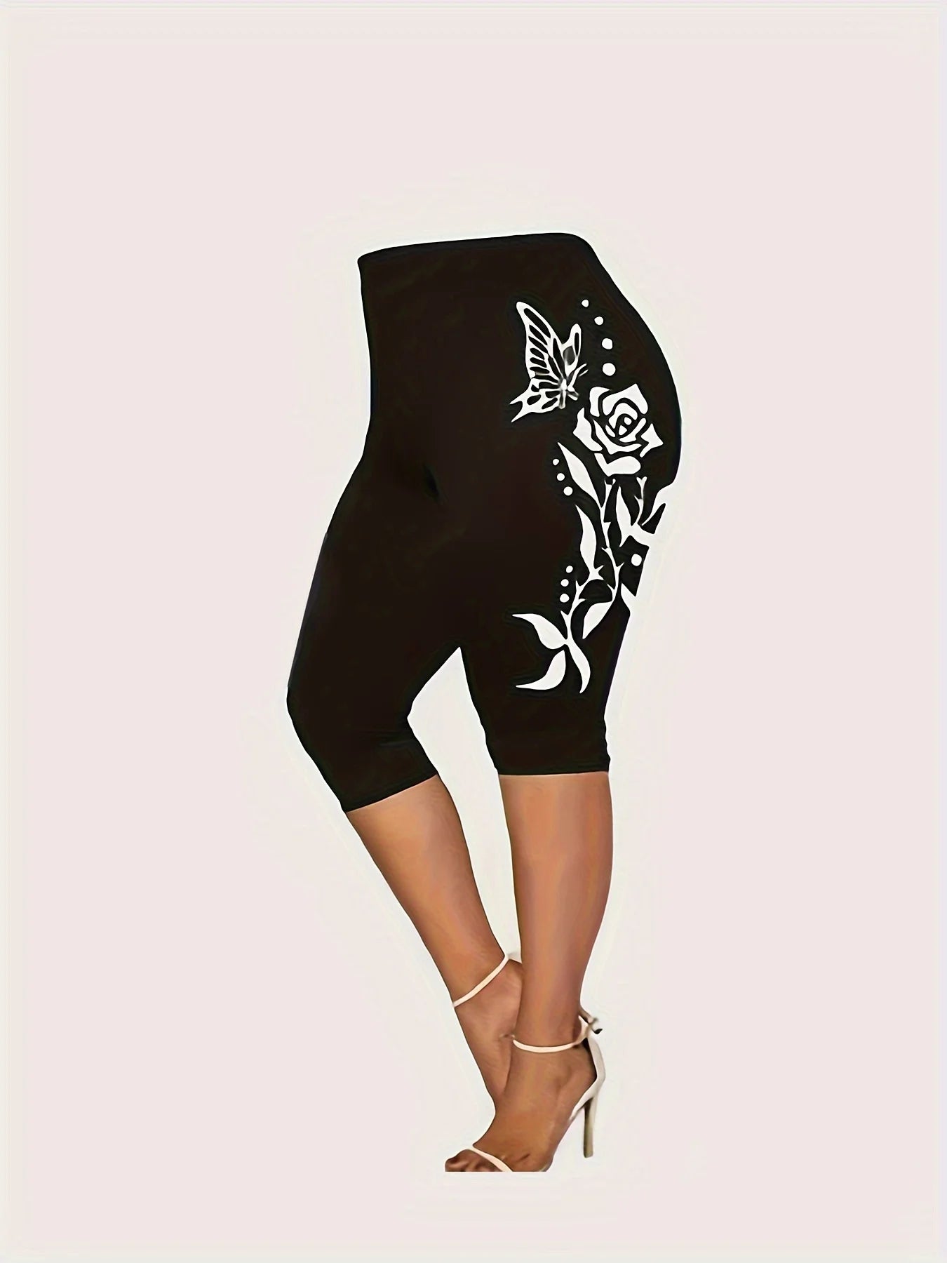 Plus Size Ladies Suit New Summer Women Hot Sales Black Oversize Casual Flower Rose Print T-Shirt Pants Two-Piece Suit
