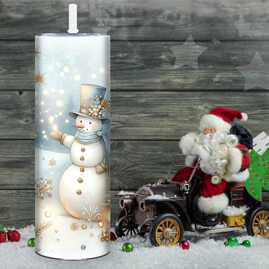 1pc 20oz Straight Cup, 3D Printed Snowman/luminous Christmas Tree Pattern,  Insulated Christmas Water Bottle, Suitable for Christmas Party Decoration, Stocking Stuffer, Family Travel Cup, Christmas Tree Pattern, Best for Chri