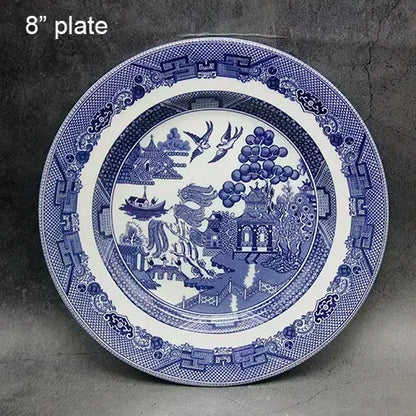 The Blue Willow Set Dinner Elegant England Ware Style Ceramic Breakfast Beef Plate Dishes Dessert Soup Dish Bowl