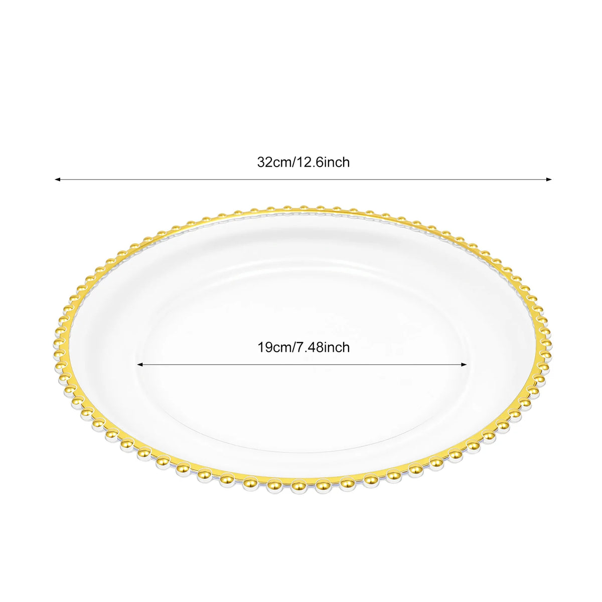 Round Clear Gold Beaded Charger Plates 25 Pack PS Plastic Dinner Under Plates 32cm Decorative Serving Plates for Wedding Banquet Party Table Decor