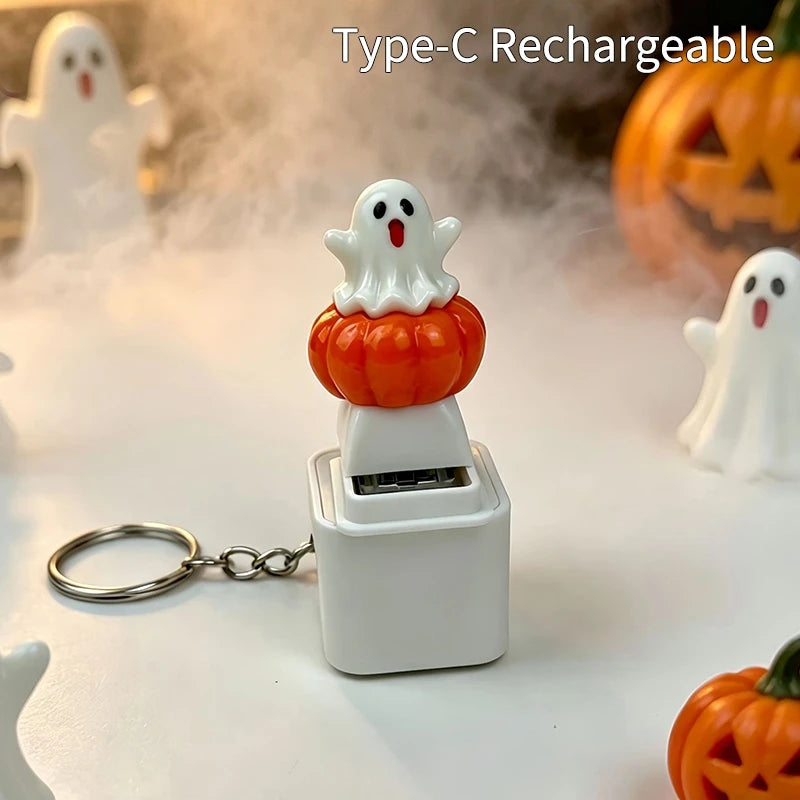 Glowing Sound Key Cap Keychain Halloween Pumpkin Ghost Witch Press Keyring Christmas Santa Snowman Pendant Party Favor
