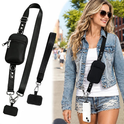 Adjustable Crossbody Phone Bag with Detachable Lanyard Multi-functional Phone Cases RFID Blocking Zipper Wallet for Cards Key ID