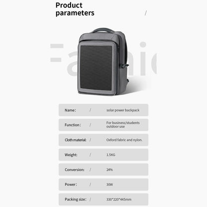 44x32x17cm 35L Solar Charging Backpacks 30W Solar Panel Oxford Cloth Lightweight Waterproof Zipper Bag Outdoor Bag Accessories