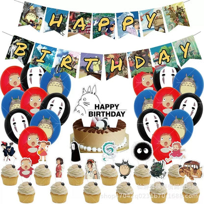 Hayaoed Miyazaki Latex Balloons Game Totoroed Cat Party Decoration Supplies Happy Birthday Banner Cake Topper Sticker Background