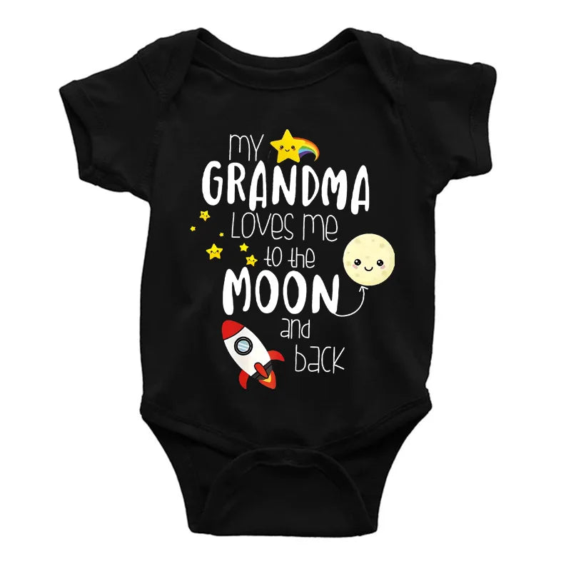 MY GRANDMA LOVES ME TO THE MOON AND BACK Funny Newborn Onesies Cut Baby Girl Boy Clothes High Quality Infant Bodysuit