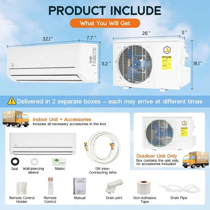 Easy DIY Series 12000 BTU Mini Split AC Heat Pump,18 SEER2 115V,Pre-Wired Indoor & Vacuum-Free Outdoor Unit,Custom