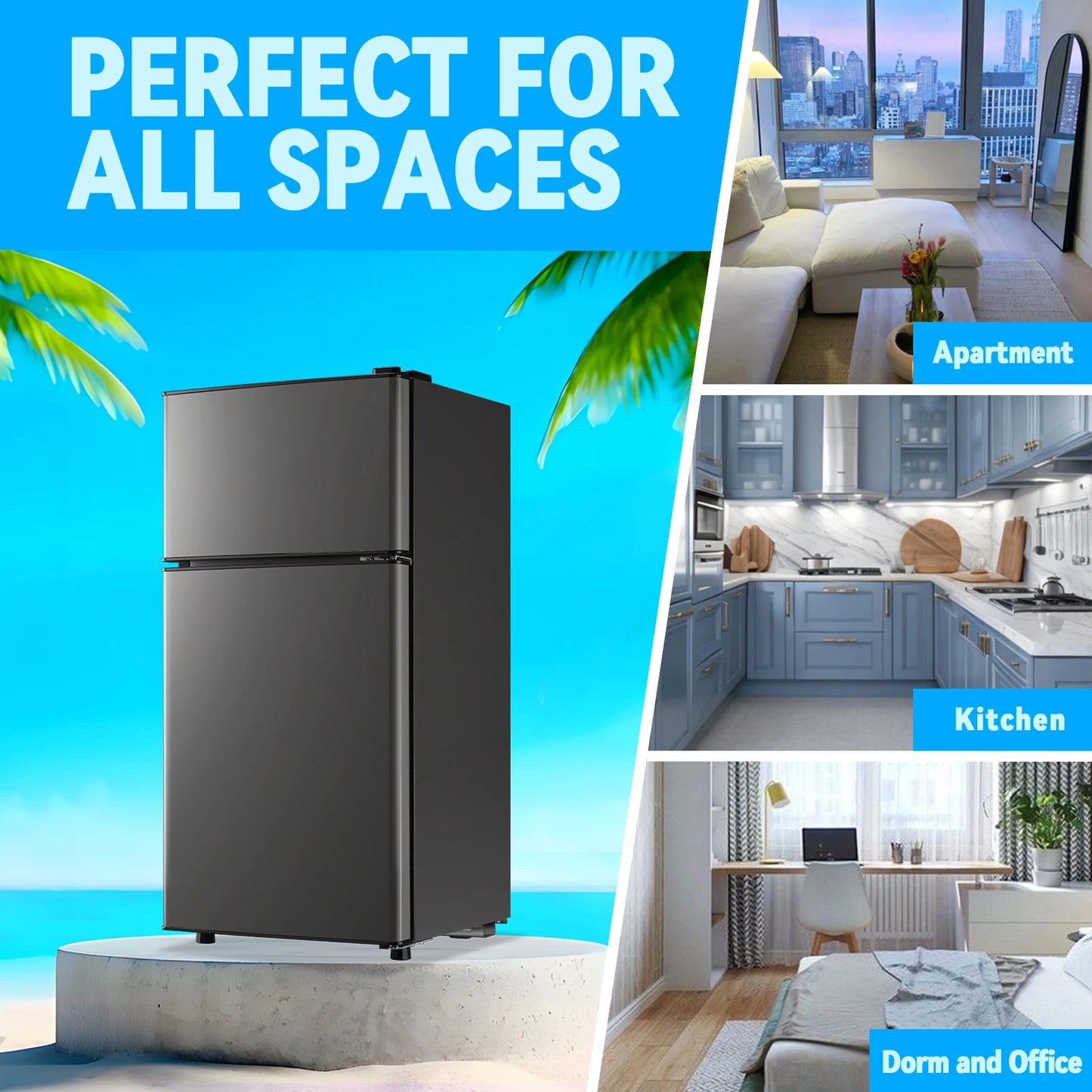 Refrigerator with Top Freezer 2.4Cu.ft Two Door Small Mini Fridge for Person Use with Egg tray, Grey