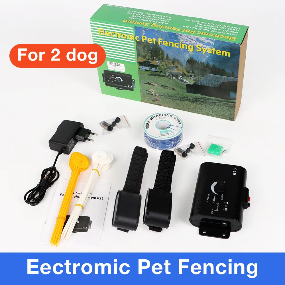 023 Dog Electric Fence Shock Training Collar Electronic Pet Fencing System Adjustable Control Range Wired Containment