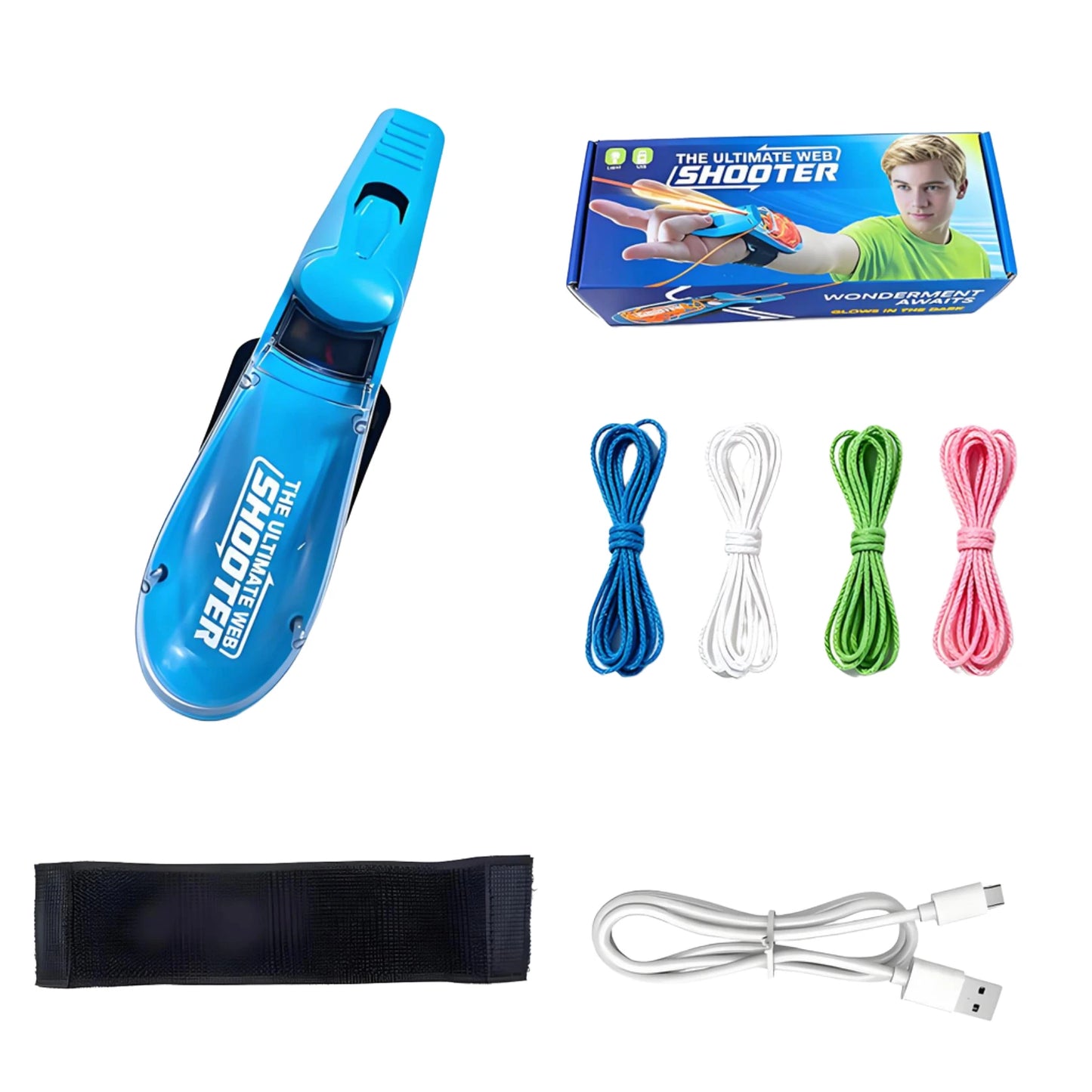 Auto Retract Spider Silk Wrist Launcher, Luminous String Shooter USB Charging Cosplay Toy