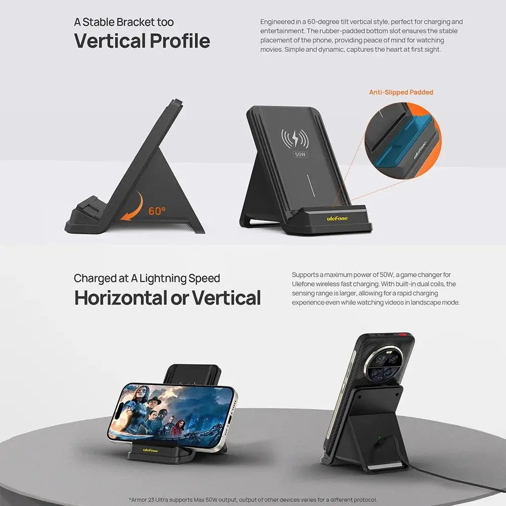 Ulefone WCS01 50W Air-cooled Wireless Charger Stand Ulefone Wireless Charging Phone Holder