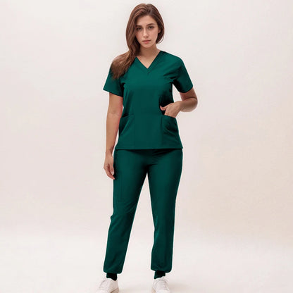 Women's Nurse Scrub Set | V-Neck Top & Jogger Pants, Stretch Jersey | Medical Workwear