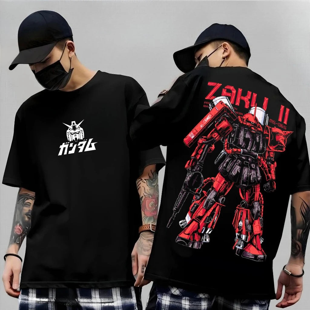 Japanese Anime Mobile Suit RX-78-2 Gundam Summer Short Sleeve Cotton Print T-shirts Men Women Harajuku Y2k Parent-child Tee Tops