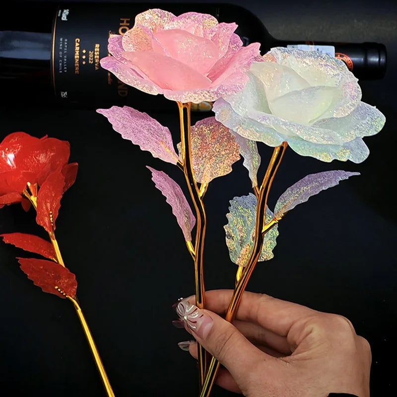 5/10/20PCS Valentine's Day Foil Plated Rose Gold Lasts Forever Love Wedding Decor Foil Rose Artificial Wedding Mother's Day Gift