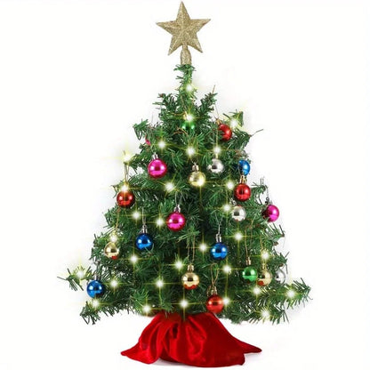 24''/2FT Mini Christmas Tree Tabletop Set with Clear LED Lights Artificial Mini Christmas Tree with Star Treetop and Hanging Ornaments, Best DIY Xmas Decorations (Storage Bag Included)