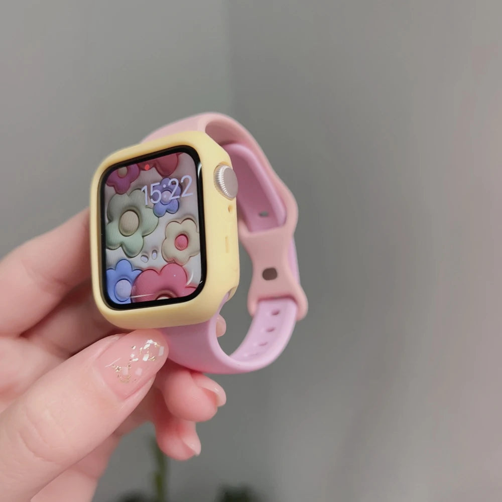 2Pack Silicone Band + Case Set for Apple Watch Correa S11 Women Sport 38mm 40mm 41mm 42mm 44mm 45mm 49mm for iWatch Series Strap