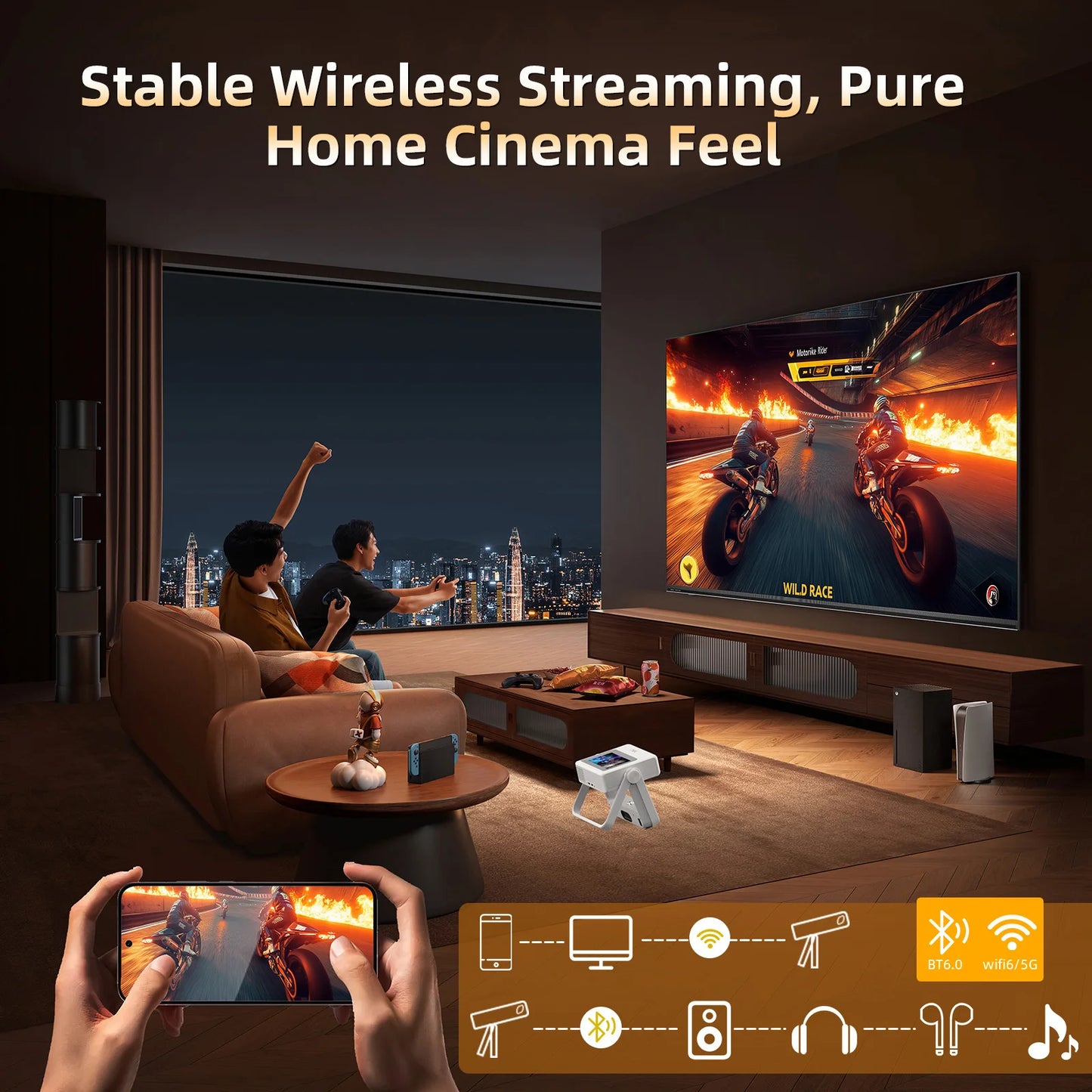 XBJ A5Pro Smart Doule Touchscreen Projector 1080P HD Proyector with WiFi , Auto Keystone Correction,Home Theater outdoor cinema