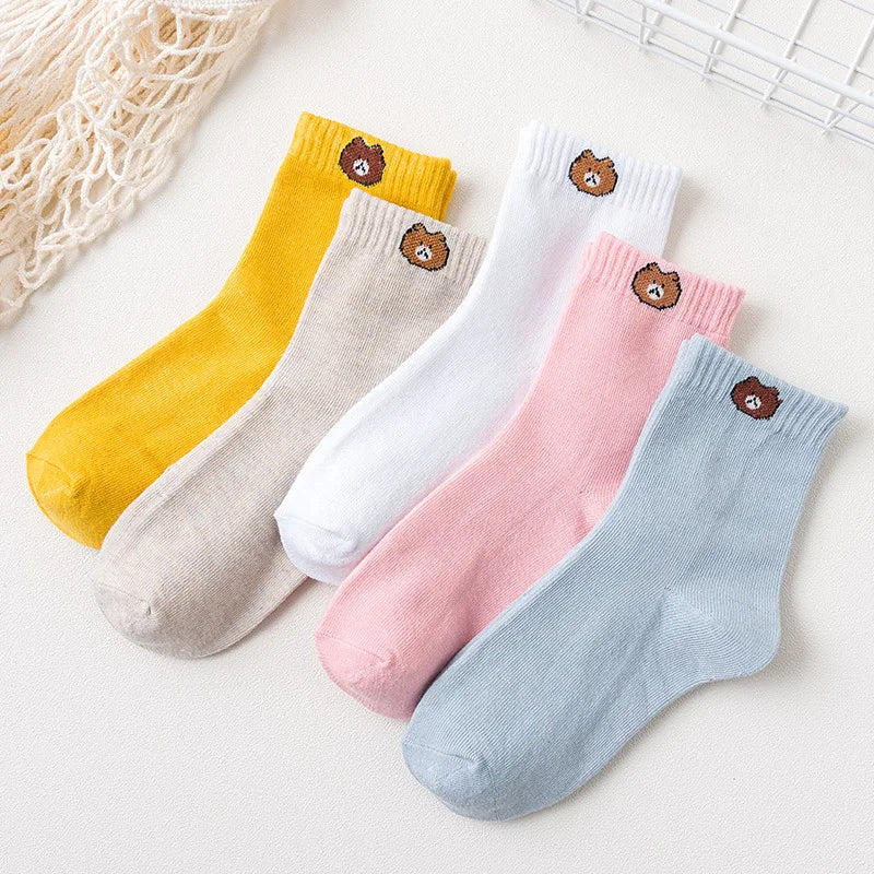 5 Pairs Women Fruit Print Socks Set Cute Casual Korean Fashion Kawaii Japanese Style Pumpkin Strawberry Banana Peach Avocado Sox