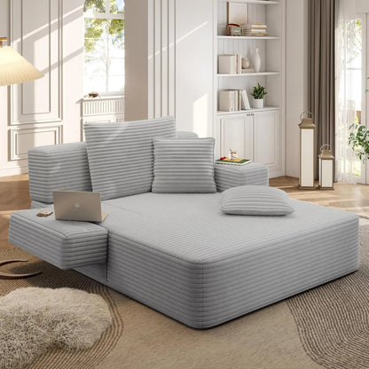 2-in-1 Convertible Chaise Lounge Indoor, 60.2" Corduroy Upholstered Chaise Lounge Chair that Converts to Sleeper, Custom