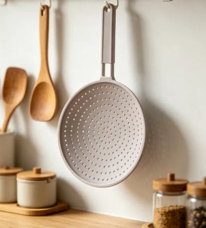 HTMCK Heat-Resistant Silicone Kitchen Splatter Screen Frying Pan Lid with Handle Oil Splash Guard Drain Board Cover