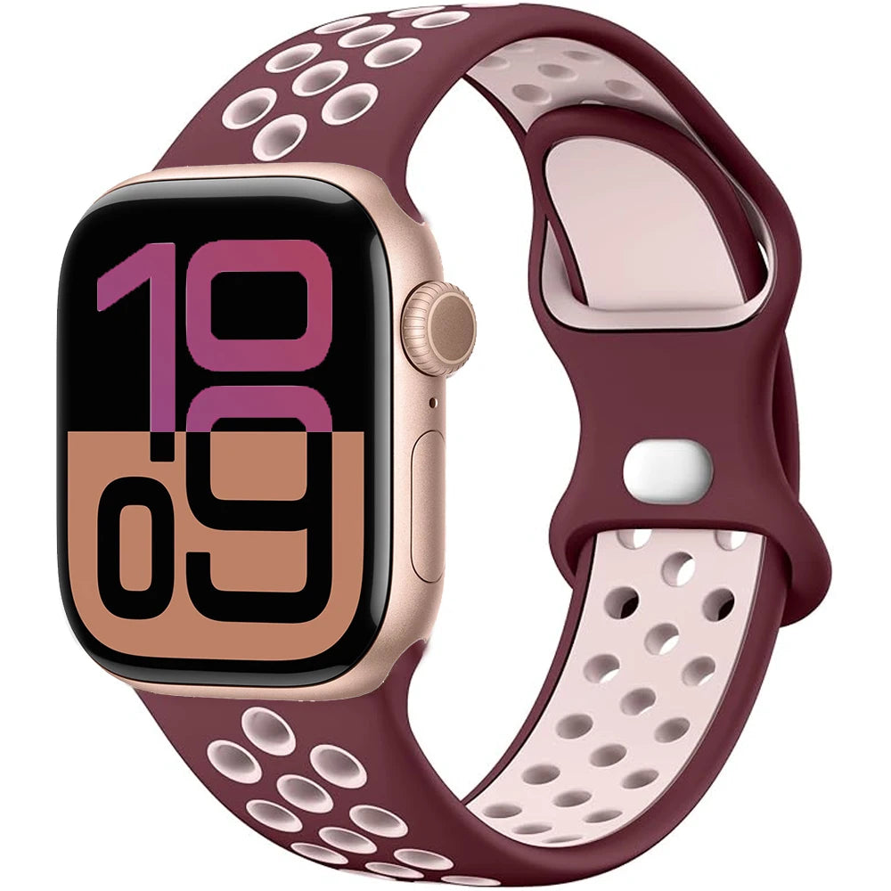 Silicone Strap For Apple Watch 11 10 9 8 7 46mm 45mm 42mm 41mm Ultra 3/2 49mm Breathable Bracelet Wristband iWatch 6 5 4 SE 44mm