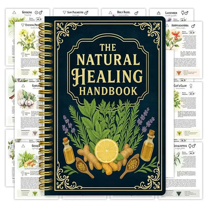 Gilded border plant healing deluxe coil book, herbal usage, daily soothing and practical manual for the body and mind