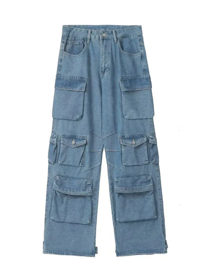 Y2K Cargo Jeans | Baggy Wide-Leg Multi-Pocket Denim | Women's Harajuku Streetwear Pants