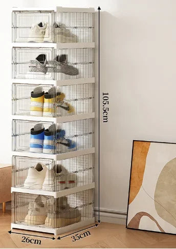 Dustproof 1/3/6 Layers Foldable Shoes Box Stackable Transparent Thickened Plastic Bins Sneaker Shoe Organizer Cabinet Organizers