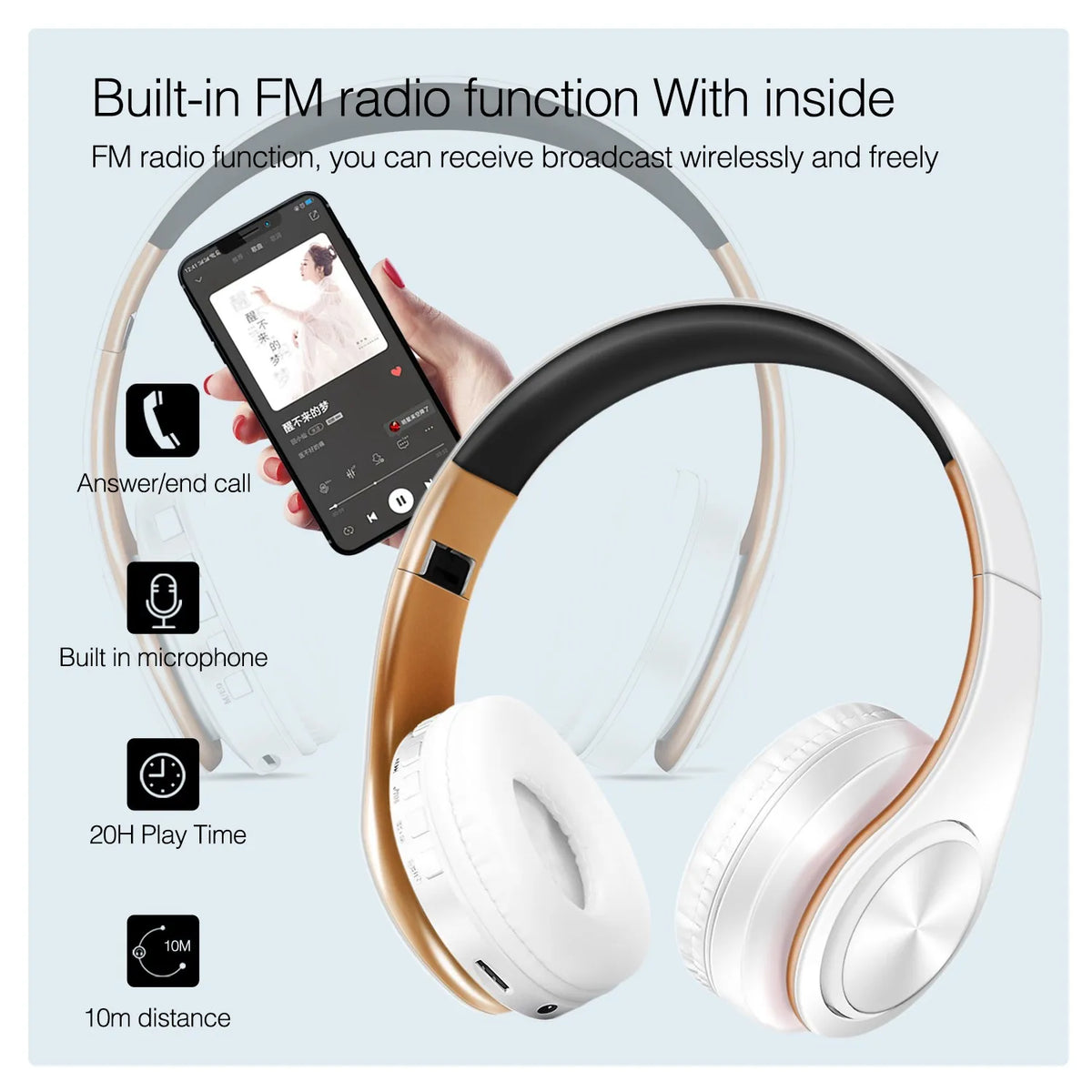 Stereo Wireless Headphones Bluetooth Headset with Mic SD Card Slot for Girls - Samsung Sport Style - 20 Hours Playtime