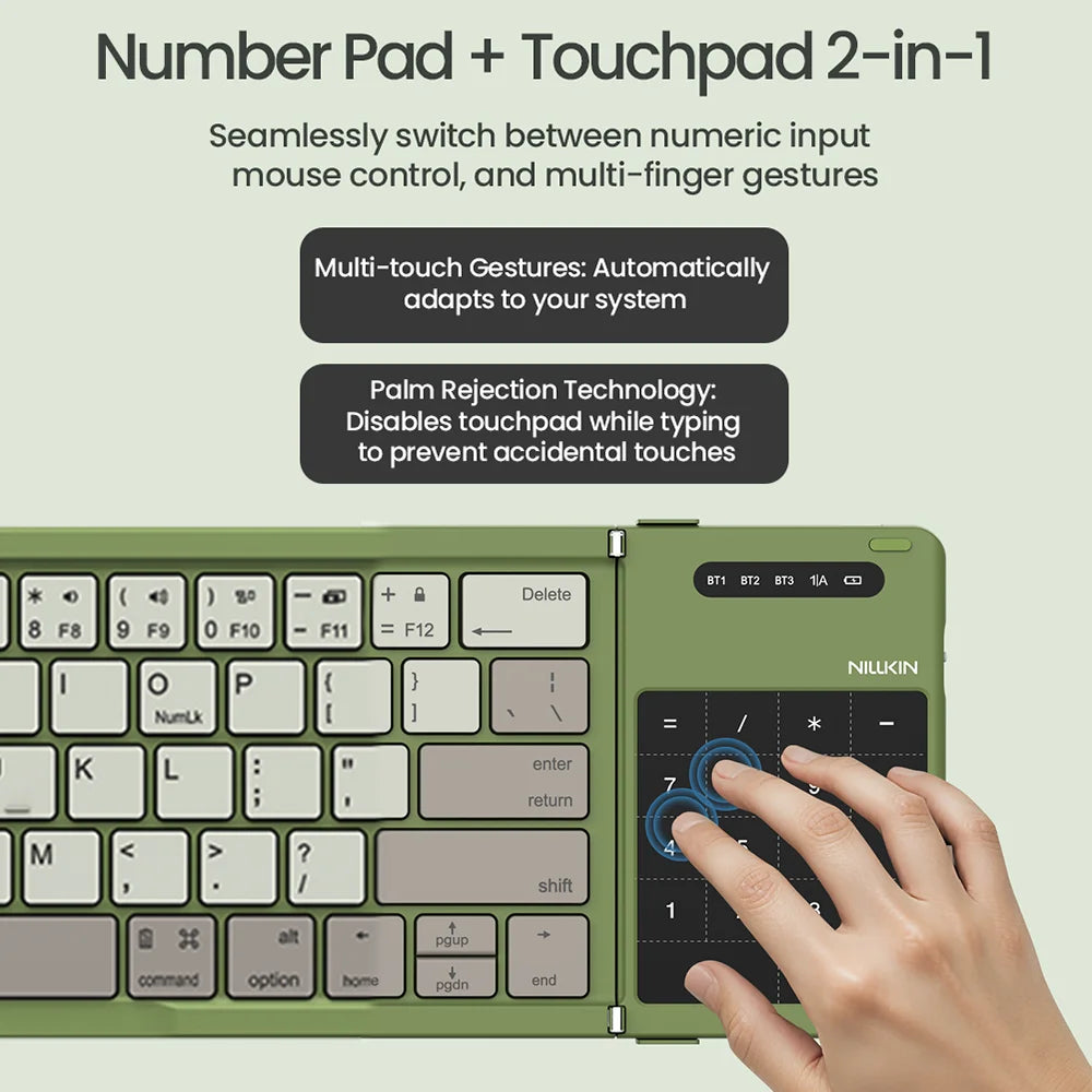 NILLKIN Folding Wireless Bluetooth Keyboard with Touchpad Mini Rechargeable Keyboard for Office Travel for Window/iOS/Android/PC